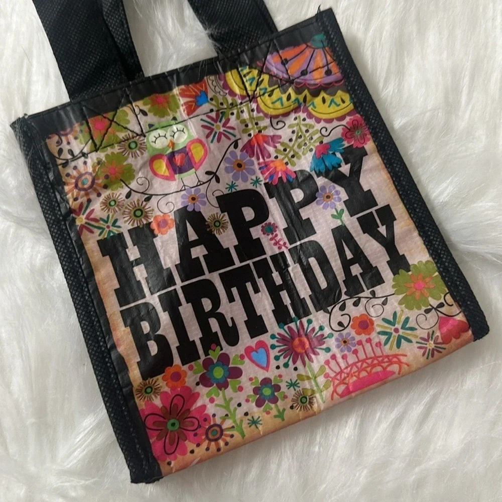 Natural Life Happy Birthday Reusable Mini Gift Bag Boho Floral Owl GBAG012